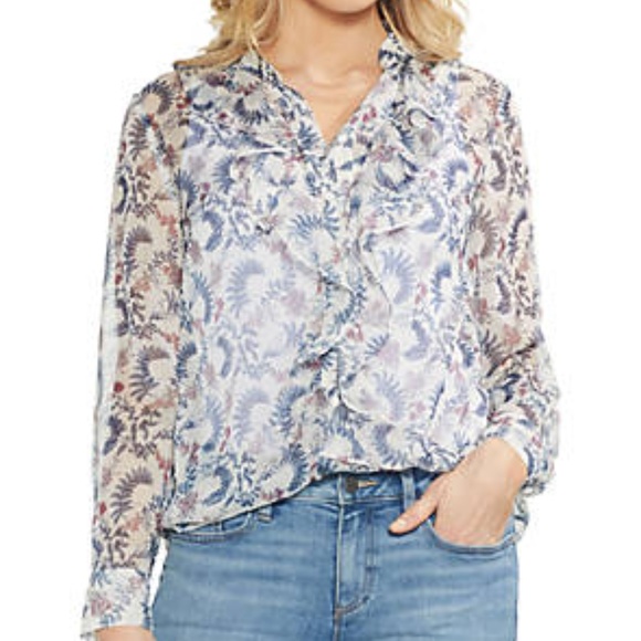 Vince Camuto Tops - Vince Camuto Ruffle Front Boutique Floral Blouse